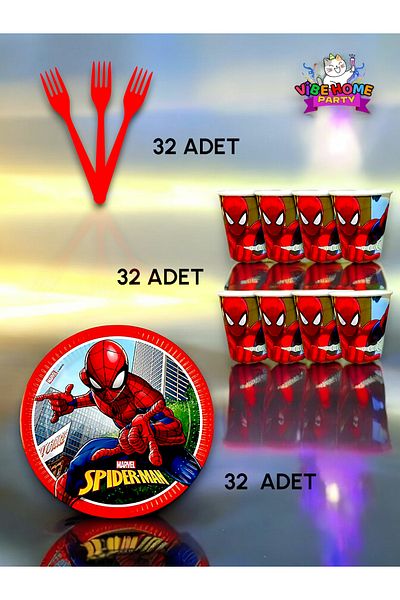 VibeHome Spiderman Themed Super Eco Set for 32 - Birthday Party and Fun Events
