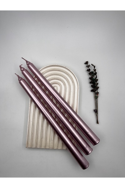 Verda Desing Dekoratif Metalik Pembe Şamdan Mumu 3 lü Set