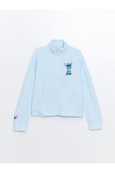 LC Waikiki Lcwk Stitch Printed Fleece Girl's Zippered Sweatshirt