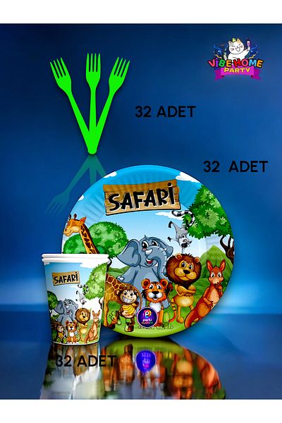 VibeHome Safari Themed Super Eco Set for 32 - Birthday Party and Fun Events