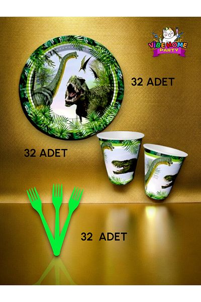VibeHome Jurassic Themed Super Eco Set for 32 People - Birthday Party and Fun Events