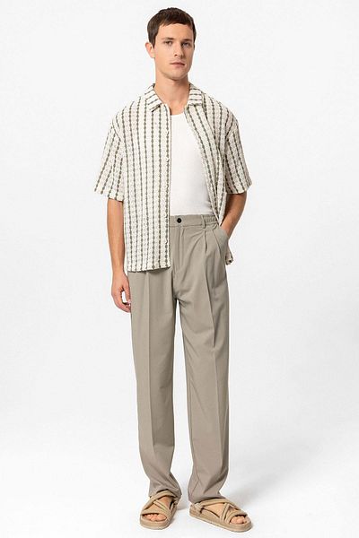 Antioch Khaki Striped Knitted Short Sleeve Men's Shirt