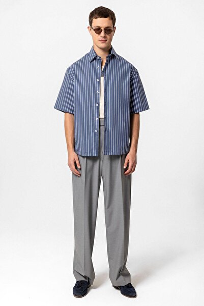 Antioch Indigo Oversize Short Sleeve Striped Men's Shirt
