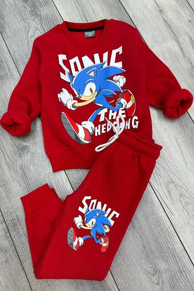 Sonic 3-10 Years Old Boy Tracksuit Set - Sonic Printed, Long Sleeve, 3 Thread Raster