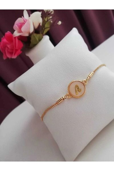 Herşey Nota Gold Mother of Pearl Adjustable Women's Gold Elevator a Letter Bracelet