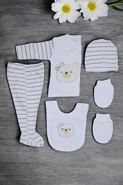 Lui Baby Ayıcıklı Süzene Nakışlı Pamuk Yenidoğan Kıyafetleri 5'li Hastane Çıkışı Seti