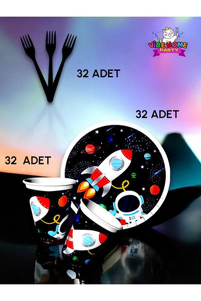 VibeHome Space Themed Super Eco Set for 32 - Birthday Party and Fun Events