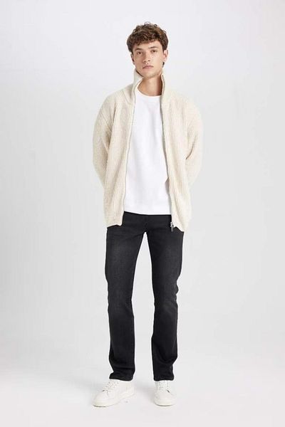 DeFacto Standard Fit Regular Cut Stand Collar Zipper Cardigan C9014Ax24Au
