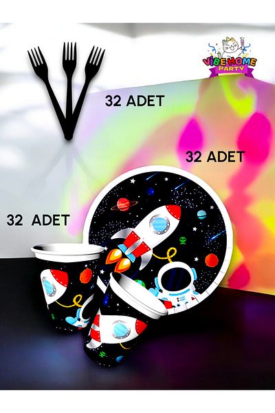 VibeHome Space Themed Super Eco Set for 32 - Birthday Party and Fun Events