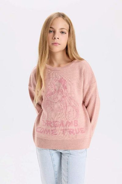 DeFacto Pulover de tricotaj cu model pentru fete cu gât crew D3189a824wn