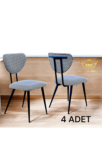 BY HAKAN AŞKIN Metal ayaklı Kazayağı Desenli Lüx Sandalye (4 Adet)