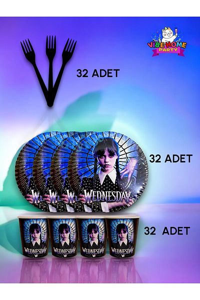 VibeHome Wednesday Themed Super Eco Set for 32 - Birthday Party and Fun Events