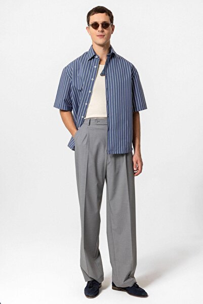 Antioch Indigo Oversize Short Sleeve Striped Men's Shirt