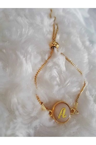 Herşey Nota Gold Mother of Pearl Adjustable Women's Gold Elevator a Letter Bracelet