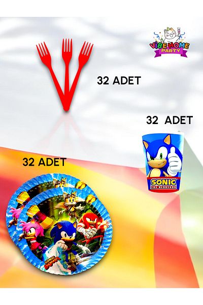 VibeHome 32-Person Sonic Themed Super Eco Set - Birthday Party and Fun Events