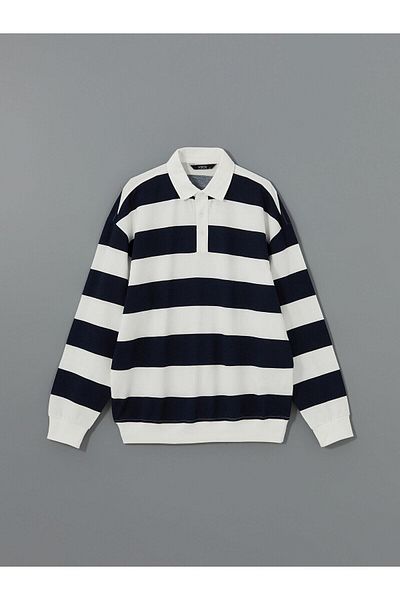 LC Waikiki Ανδρικό χοντρό φούτερ XSIDE Polo λαιμόκοψη μακρυμάνικο ριγέ