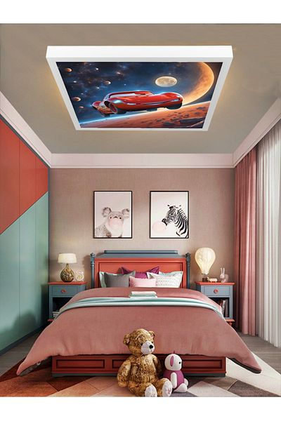 Gökyüzü Panel Lightning Mcqueen Chandelier, 60X60 Children's Room Chandelier, 60Watt, Aesthetic Square, Ai Design Chandelier, New