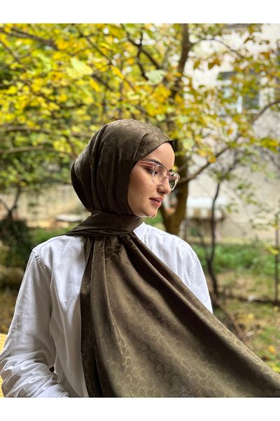 shalby Hijab Silky Cotton Jacquard Lory Pattern Shawl Khaki