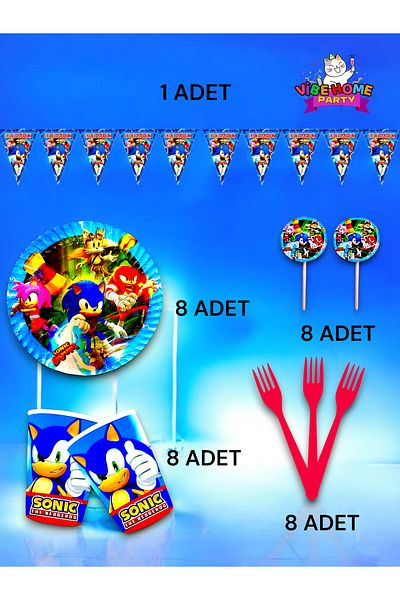 VibeHome 8 Person Sonic Themed Eco Set - Birthday Party and Fun Events