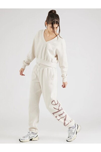 Nike Sportswear Phoenix Fleece Oversize Logo Graphic Krem Kadın Eşofman Altı
