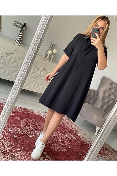 Natavanbutık Black Shirt Collar Short Sleeve Basic Dress