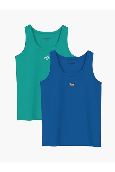 LC Waikiki Tricou pentru bărbați LCW Kids, albastru, verde, cu gâtul turn, 2 piese
