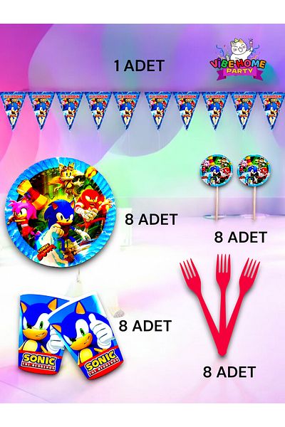 VibeHome 8 Person Sonic Themed Eco Set - Birthday Party and Fun Events