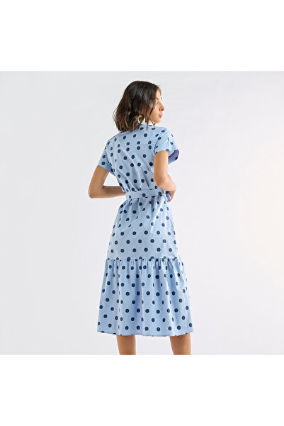 FAV Polka Dot Print Shirt Dress with Pockets and Tie-Up Detail