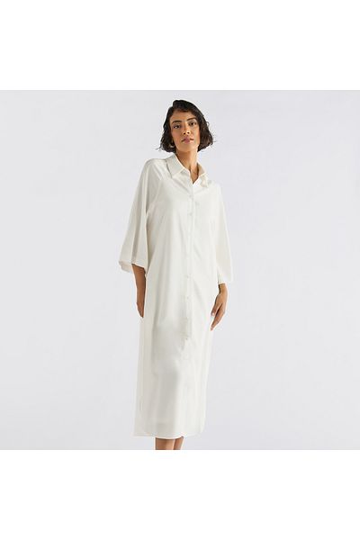 FAV Solid Button Down Shirt Dress with 3/4 Sleeves