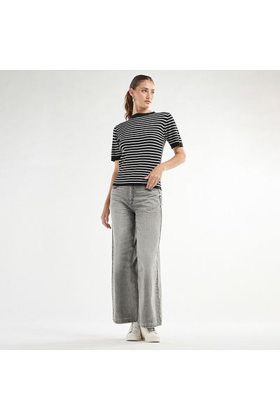 FAV Striped High Neck T-shirt with Short Sleeves