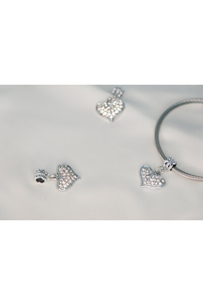 CYB STUDİO HEART SHAPED STAINLESS STEEL CHARM WITH STONES
