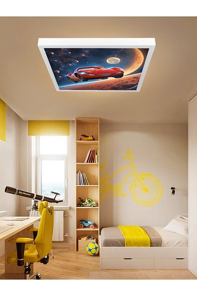 Gökyüzü Panel Lightning Mcqueen Chandelier, 60X60 Children's Room Chandelier, 60Watt, Aesthetic Square, Ai Design Chandelier, New