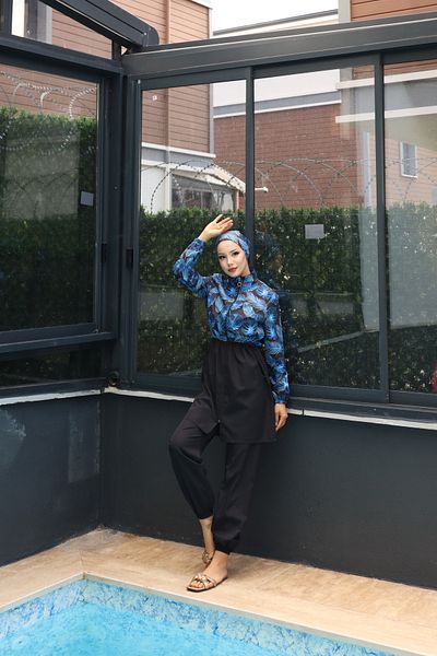 Atelier Lina Leyla 3-Piece Full Covered Hijab Swimsuit with Adjustable Elastic Waist and Water Repellent Fabric