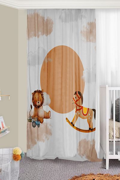 Bebişim Halı Cute Animals Double Wings Children's Room Background Curtain