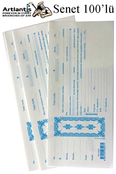 Artlantis Senet Koçanı 100 lü 1 Paket Senet Bono Borç Alacak Senedi Poşetli 1...