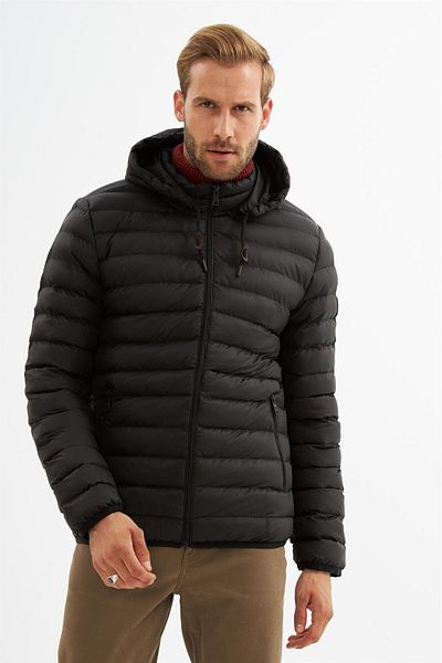 Danger Ανδρικό παλτό με αφαιρούμενη κουκούλα Basic Puffer Μαύρο