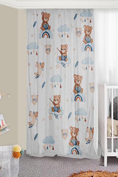 Bebişim Halı Baby Kids Room Background Curtain with Teddy Bear