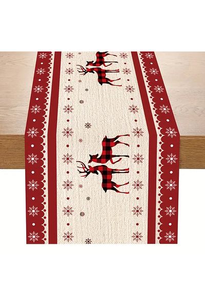 Takıtolia Geyikli Christmas Themed Red White Runner Tablecloth (35 X 180 cm)