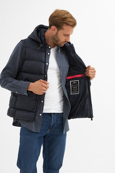 Danger Men's Removable Hooded Pocket Detailed Puffer Vest Navy Blue