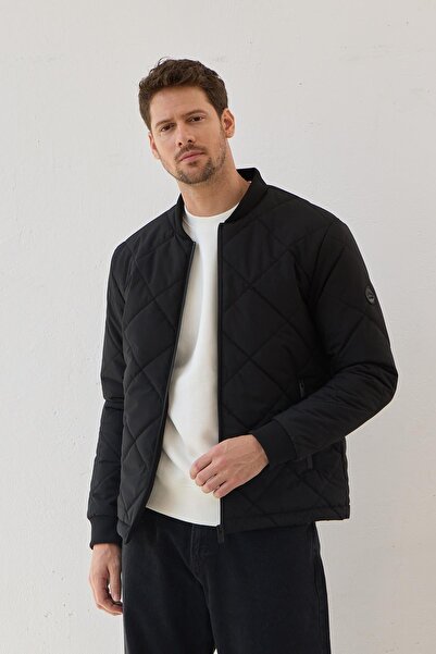 Danger Μαύρο ανδρικό παλτό Bomber γιακά