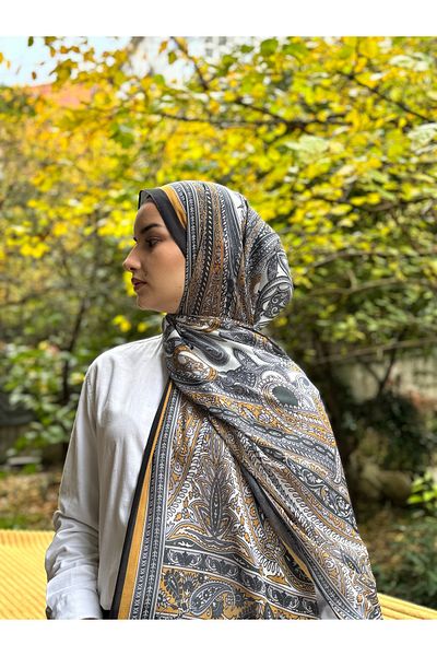 shalby Mustard Colored Ethnic Patterned Cotton Shawl - Hijab