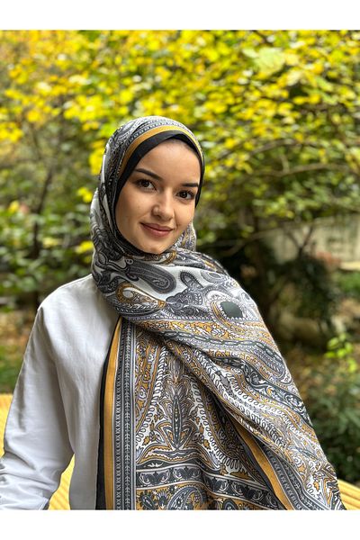 shalby Mustard Colored Ethnic Patterned Cotton Shawl - Hijab