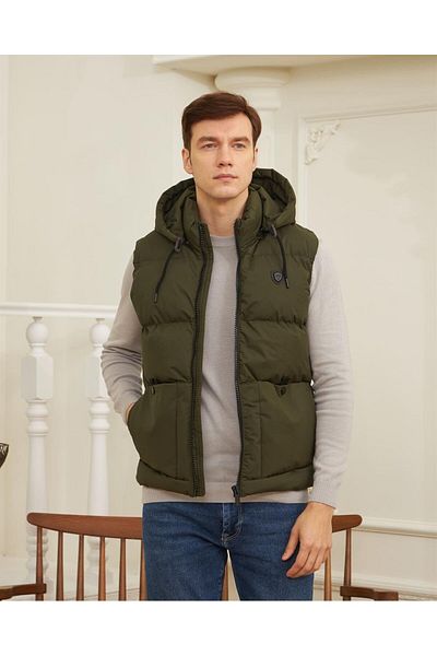 Danger Men's Removable Hooded Sports Puffer Vest Khaki
