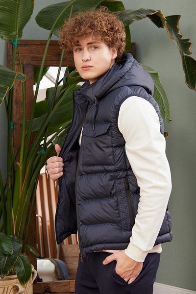 Danger Men's Windproof Puffer Vest with Pockets Navy Blue