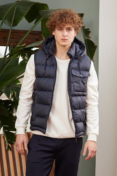 Danger Men's Windproof Puffer Vest with Pockets Navy Blue