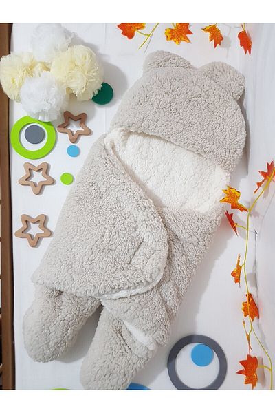 Baby Clime بطانية أطفال باللون البيج من Welsoft - نموذج لف قماط خارجي بطبقة مزدوجة مع غطاء للرأس
