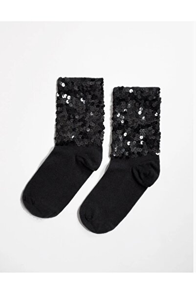 DİLARRA Boutique Siyah Payetli Siyah Çorap