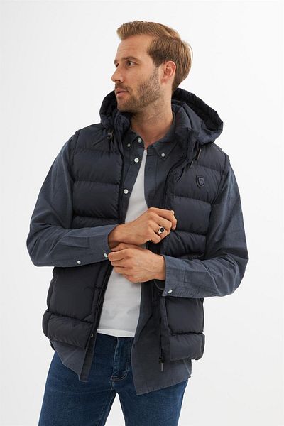 Danger Men's Removable Hooded Pocket Detailed Puffer Vest Navy Blue