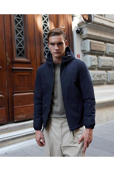 Danger Ανδρικό παλτό Basic αδιάβροχο με κουκούλα Navy Blue