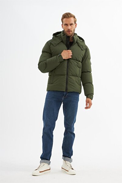 Danger Чоловічий водонепроникний надувний куртка з капюшоном, що знімається, хакі